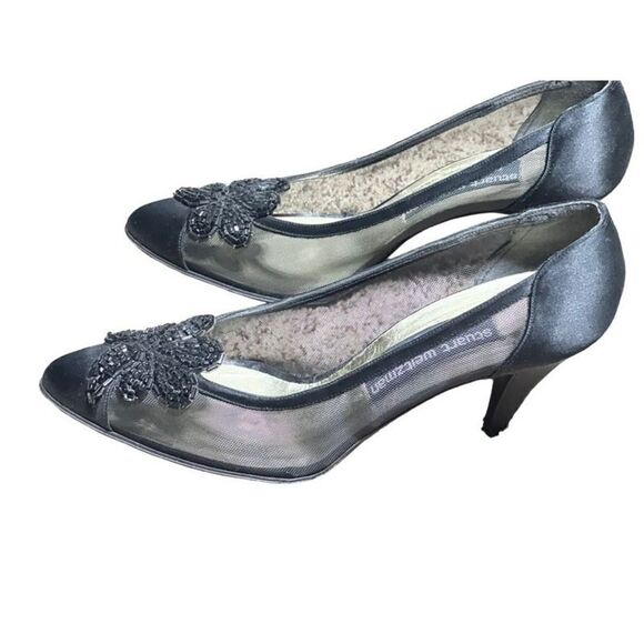 Stuart Weitzman for Mr. Seymour Vintage  Embellished Mesh Pump Size 7 Narrow - Picture 1 of 5